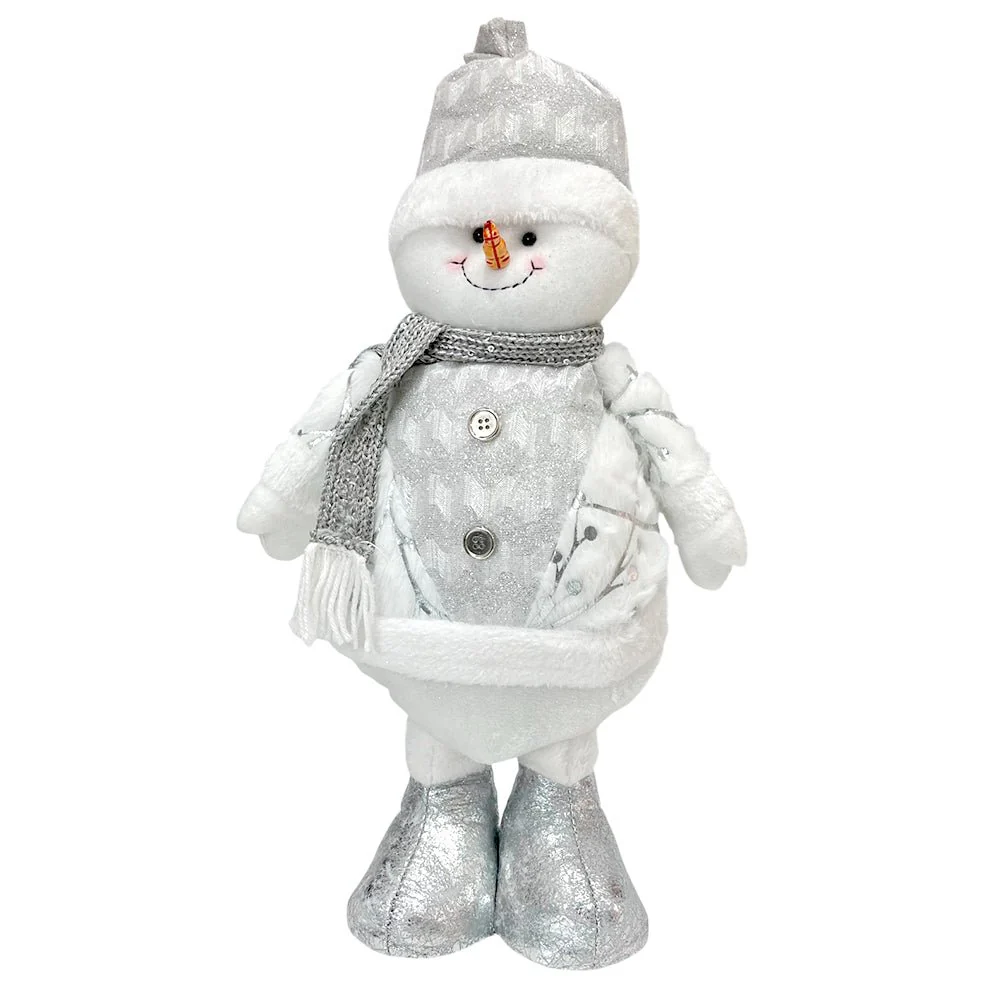 Adorno Navidad Hombre de Nieve de Pie 43 cm / Blanco y Plateado / Miró Christmas