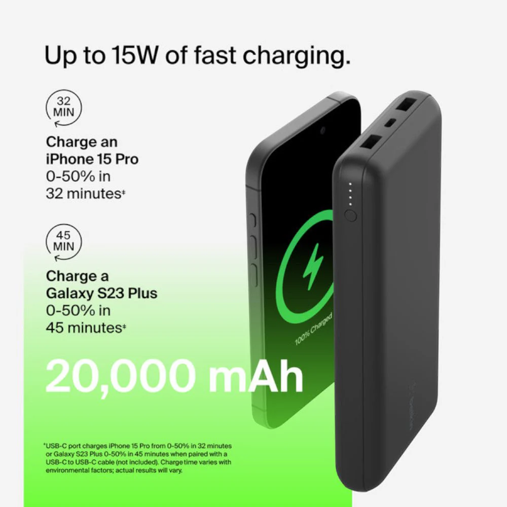 Batería Portátil Belkin Power Bank 20K / Usb-Ax2 / 15W / Negro - Image 6