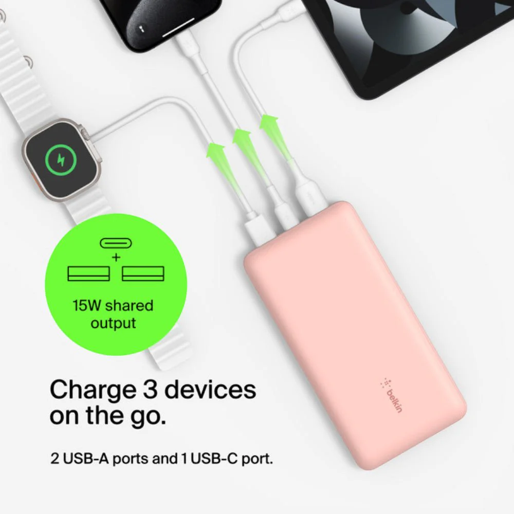 Batería Portátil Belkin Power Bank 20K / Usb-Ax2 / 15W / Rosa - Image 8