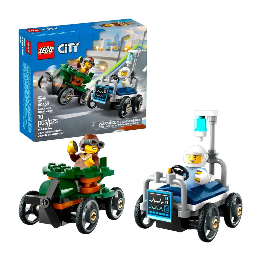 Bloques LEGO Pack de Autos de Carreras: Avión vs. Cama de Hospital