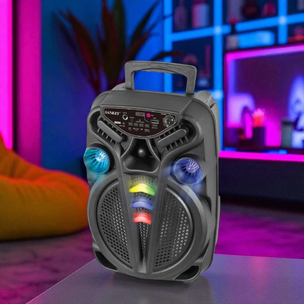 Bocina Portátil Sankey PA-8DCC001A 8” / Bluetooth / Karaoke / Luces LED / USB / Micrófono Incluido