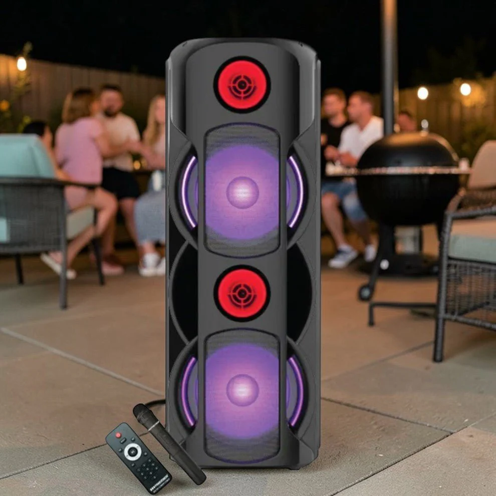 Bocina Recargable Premier 8" x2 Bluetooth / FM / USB / 28,000W PMPO – Negro