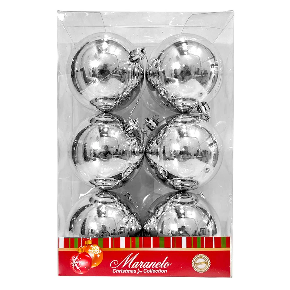 Bola Navideña 6 pza / Brillantes / Plateado / 8 cm / Maranelo Christmas