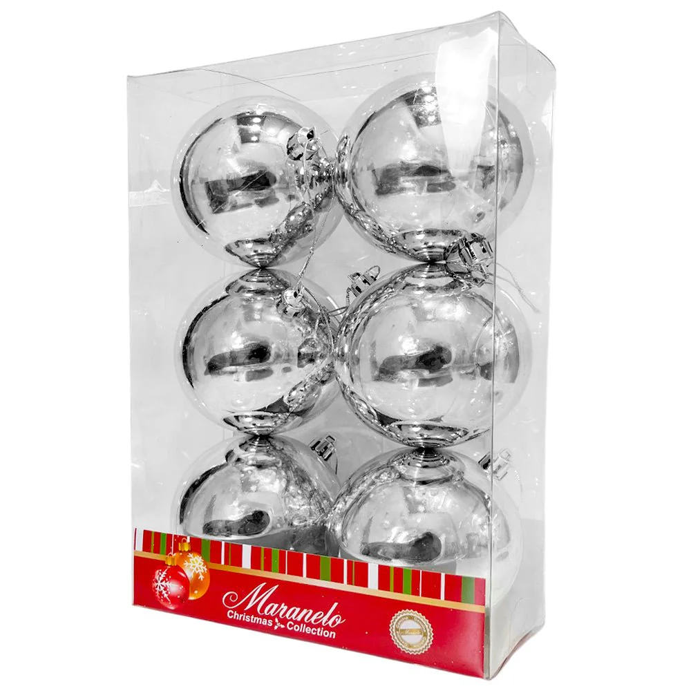 Bola Navideña 6 pza / Brillantes / Plateado / 8 cm / Maranelo Christmas - Image 2