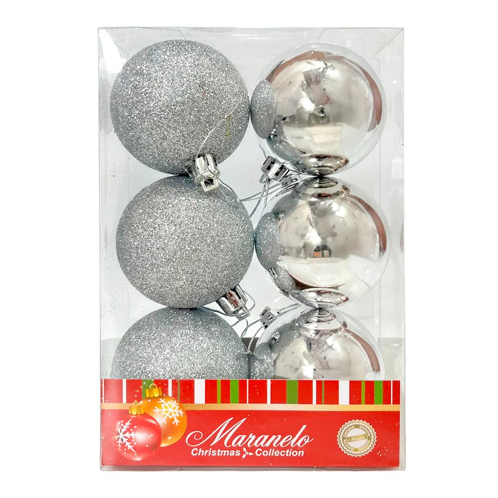 Bola Navideña 6 pza / Decorativa / Plateadas / 6 cm / Maranelo Christmas