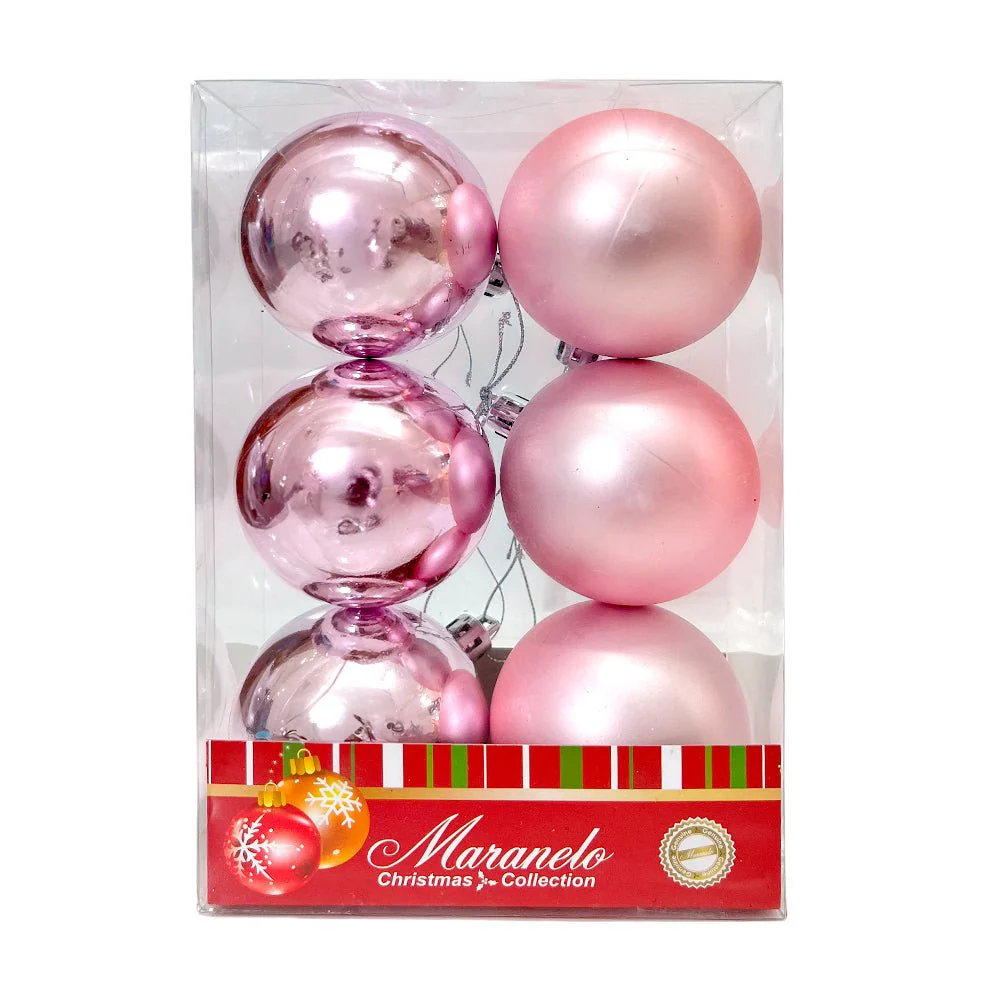 Bola Navideña 6 pza / Lisa / Rosa Claro / 6 cm / Maranelo Christmas
