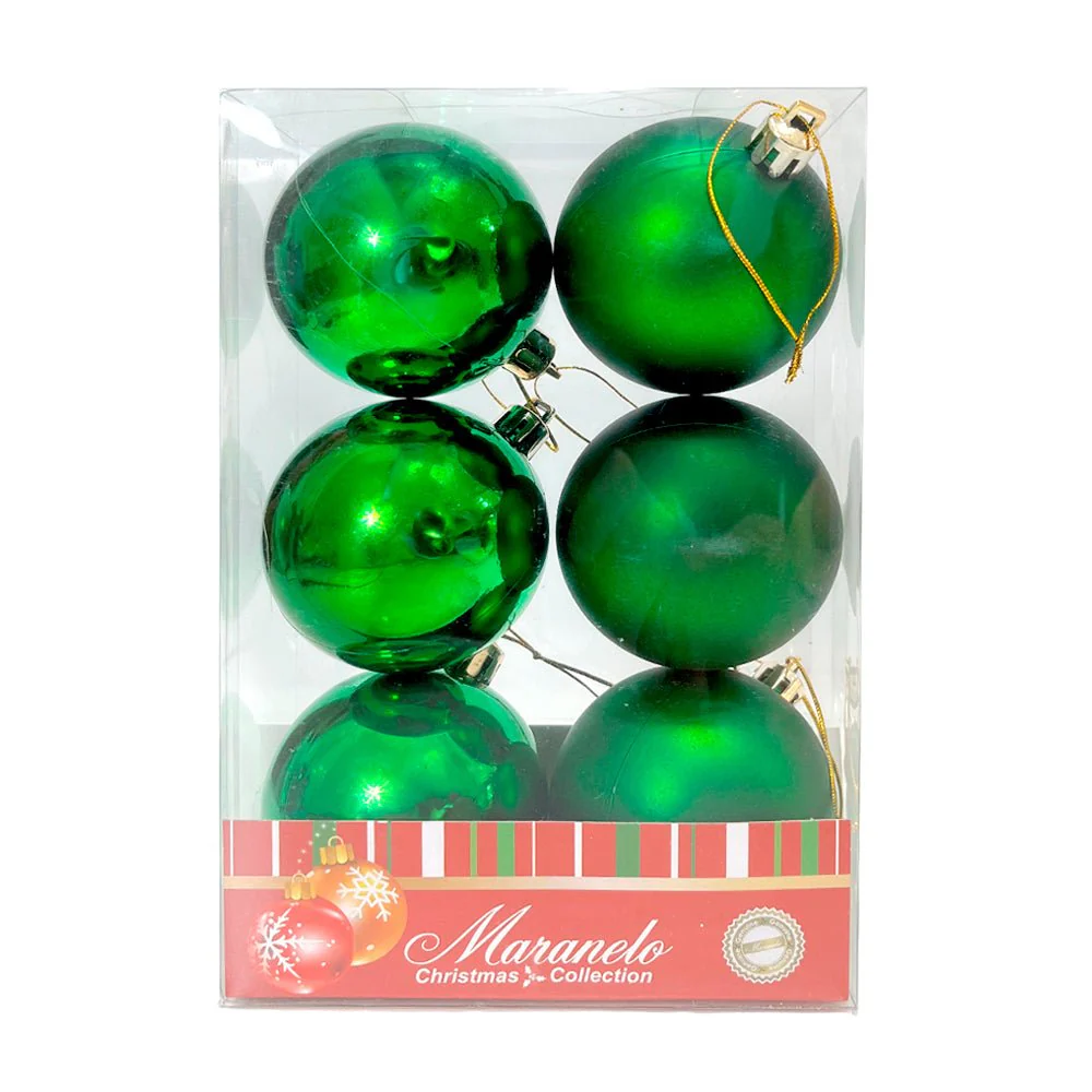 Bola Navideña 6 pza / Lisa / Verde / 6 cm / Maranelo Christmas