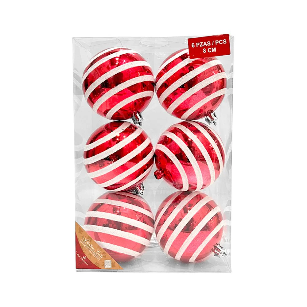Bola Navideña Decorada / Miro Christmas / 8 cm Set 6 Piezas Rojo y Blanco - Image 2