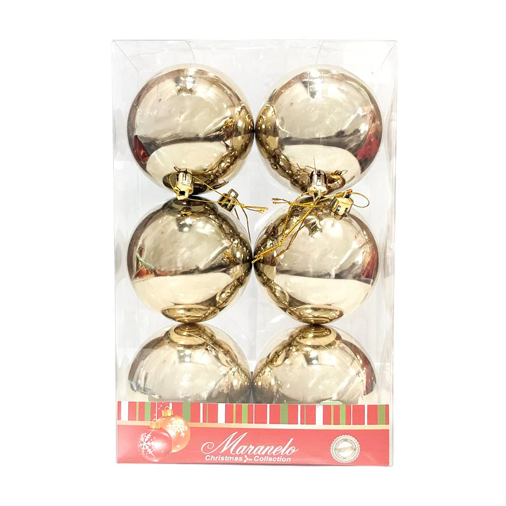 Bola Navideña Lisa 8 cm / Set 6 piezas / Brillante Gold / Maranelo Christmas