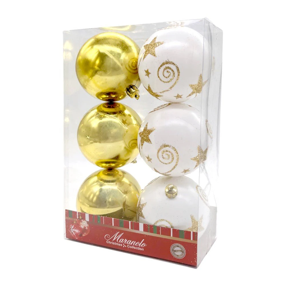 Bolas Navideñas Maranelo Christmas / 6 Piezas / 7Cm / Dorado-Blanco - Image 2