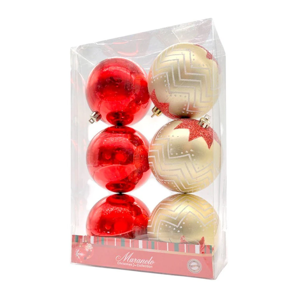 Bolas Navideñas Maranelo Christmas de 8cm / 6 Piezas / Roja-Dorada - Image 2