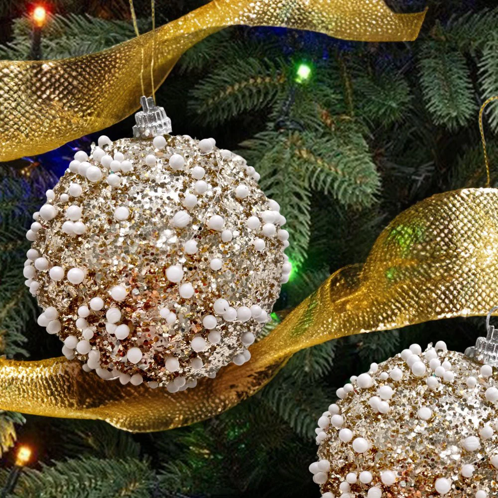 Bolas Navideñas Maranelo Christmas de 8Cm / Decoradas / 3 Piezas / Dorado