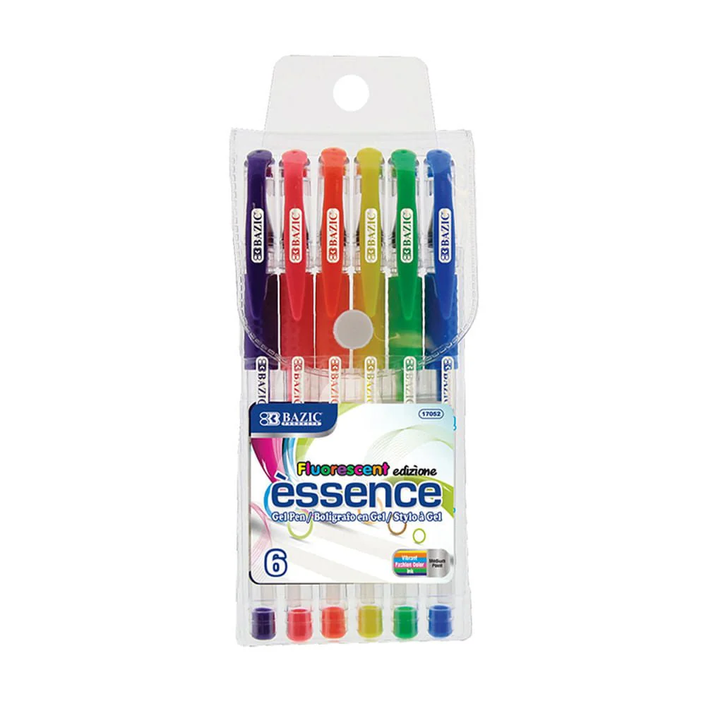 Bolígrafos Bazic Fluorescentes de Gel 6 Piezas - Surtido