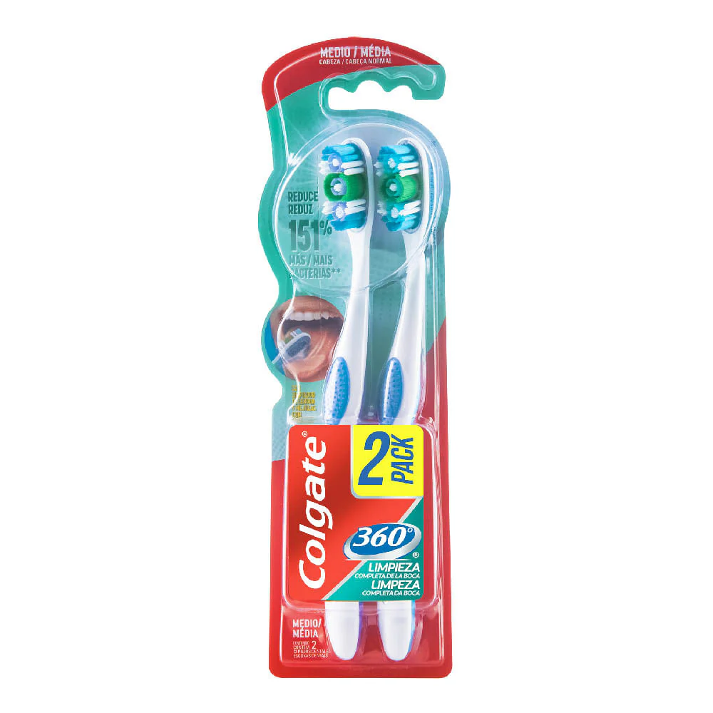 Cepillo Dental Colgate 360 Medio 2 piezas