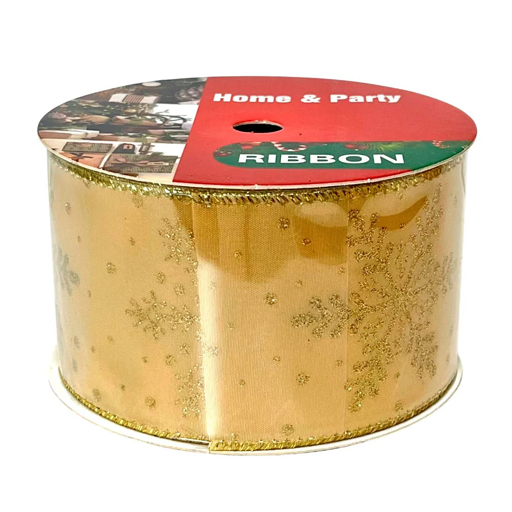 Cinta Decorativa Navideña Christmas Elegance / Doradas / 2.5"x10Yd / Surtido