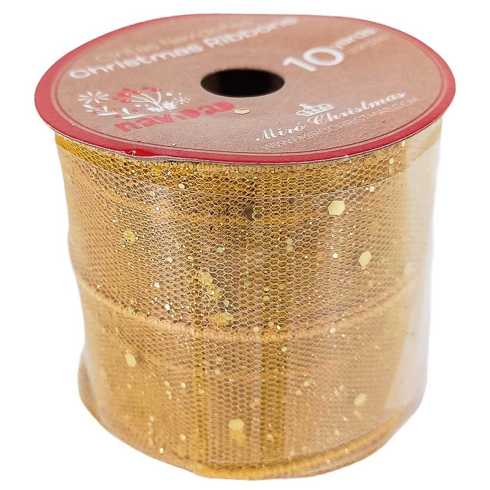 Cinta Navideña Miro Christmas / Red-Gold / 2.5"x10Yd / Surtido
