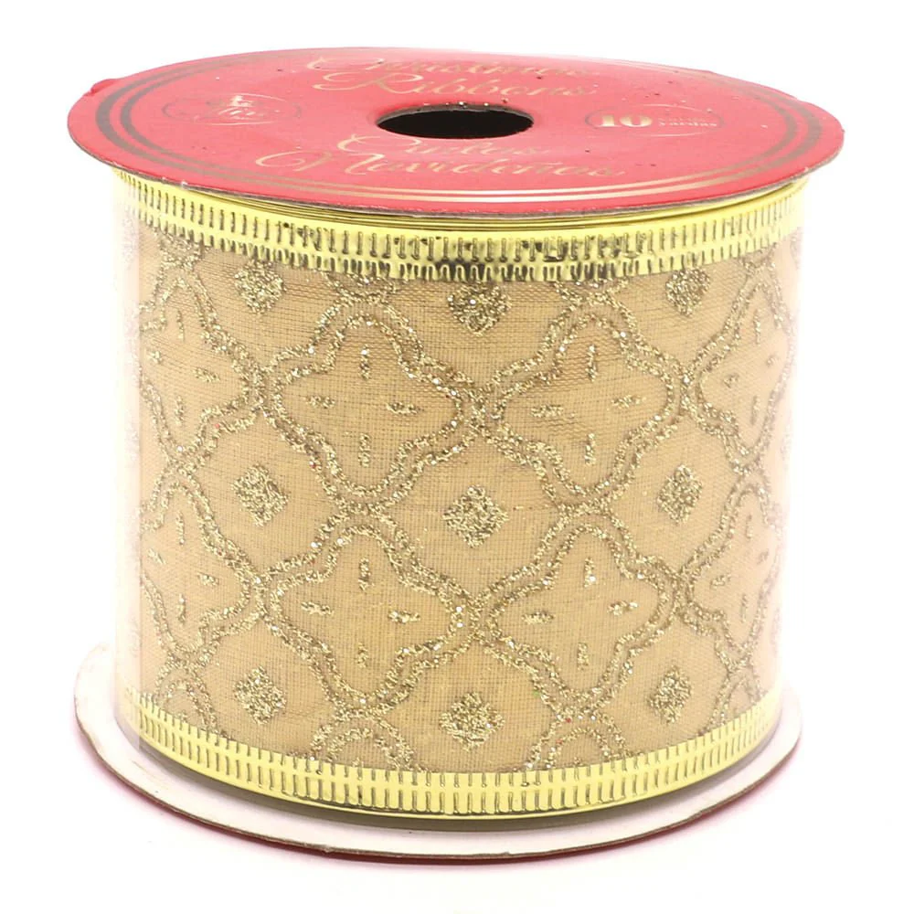 Cinta Navideña Miro Christmas / Doradas / 2.5"x10Yd / Surtido
