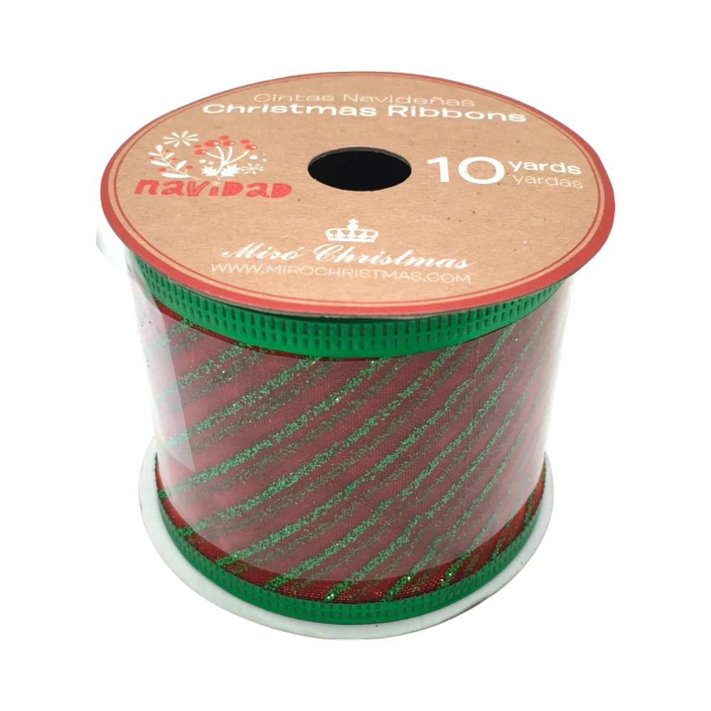 Cinta Navideña Miro Christmas / Red-Green / 2.5"x10Yd