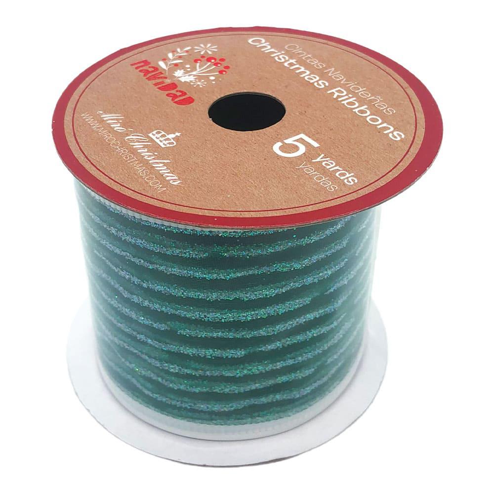 Cinta Navideña Miro Christmas / Green-Silver / 2.5"x5Yd / Surtido