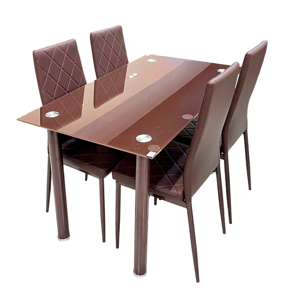 Comedor Elements Furniture 4 Puestos de Metal / Vidrio Chocolate - Image 2