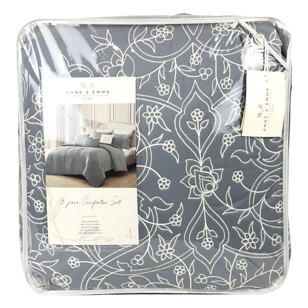 Comforter Sl Home Fashion Harlow 8 Piezas Gris - Queen