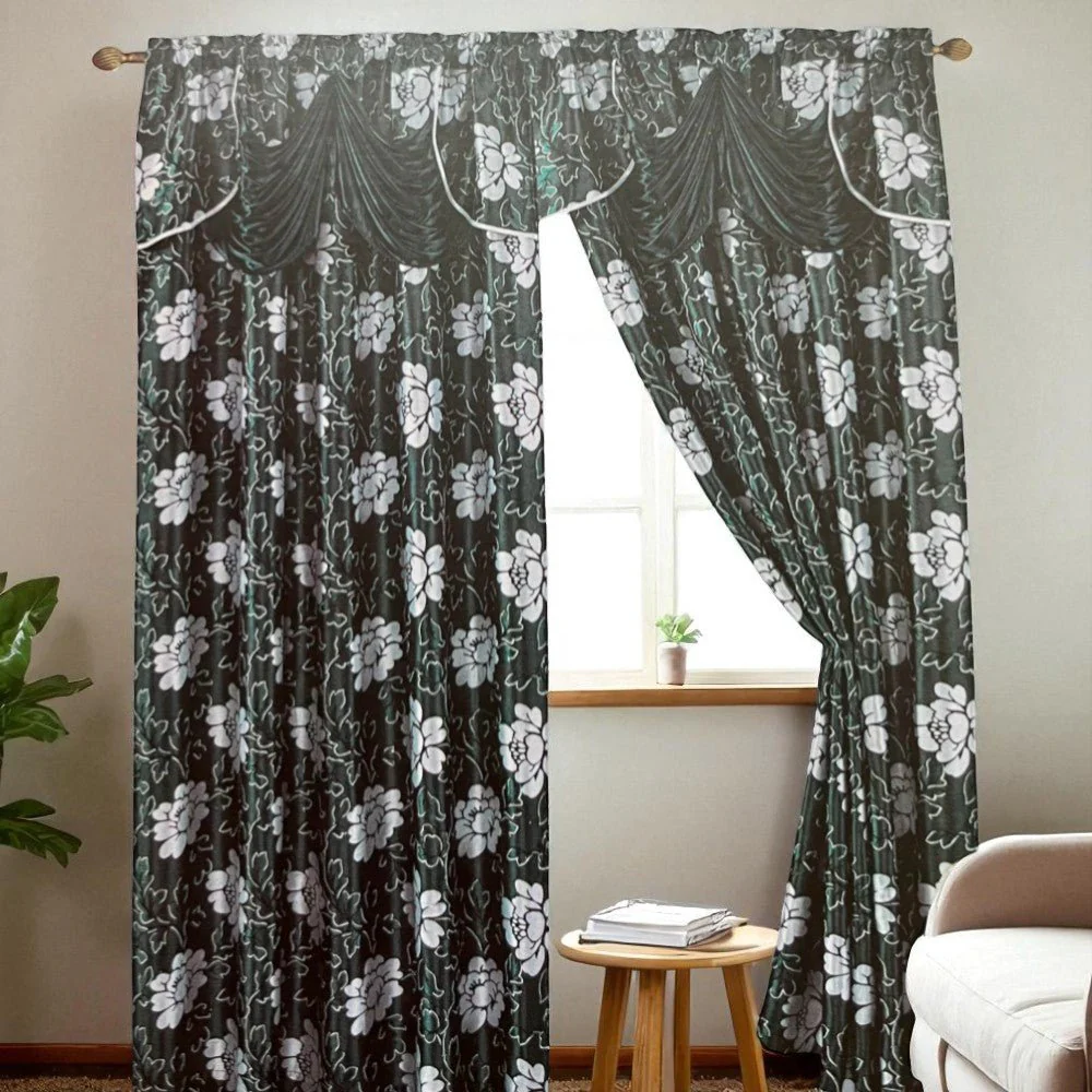 Cortina Arlene 55” X 84” Panel De Jacquard Con Cenefa Adjunta Hunter Green