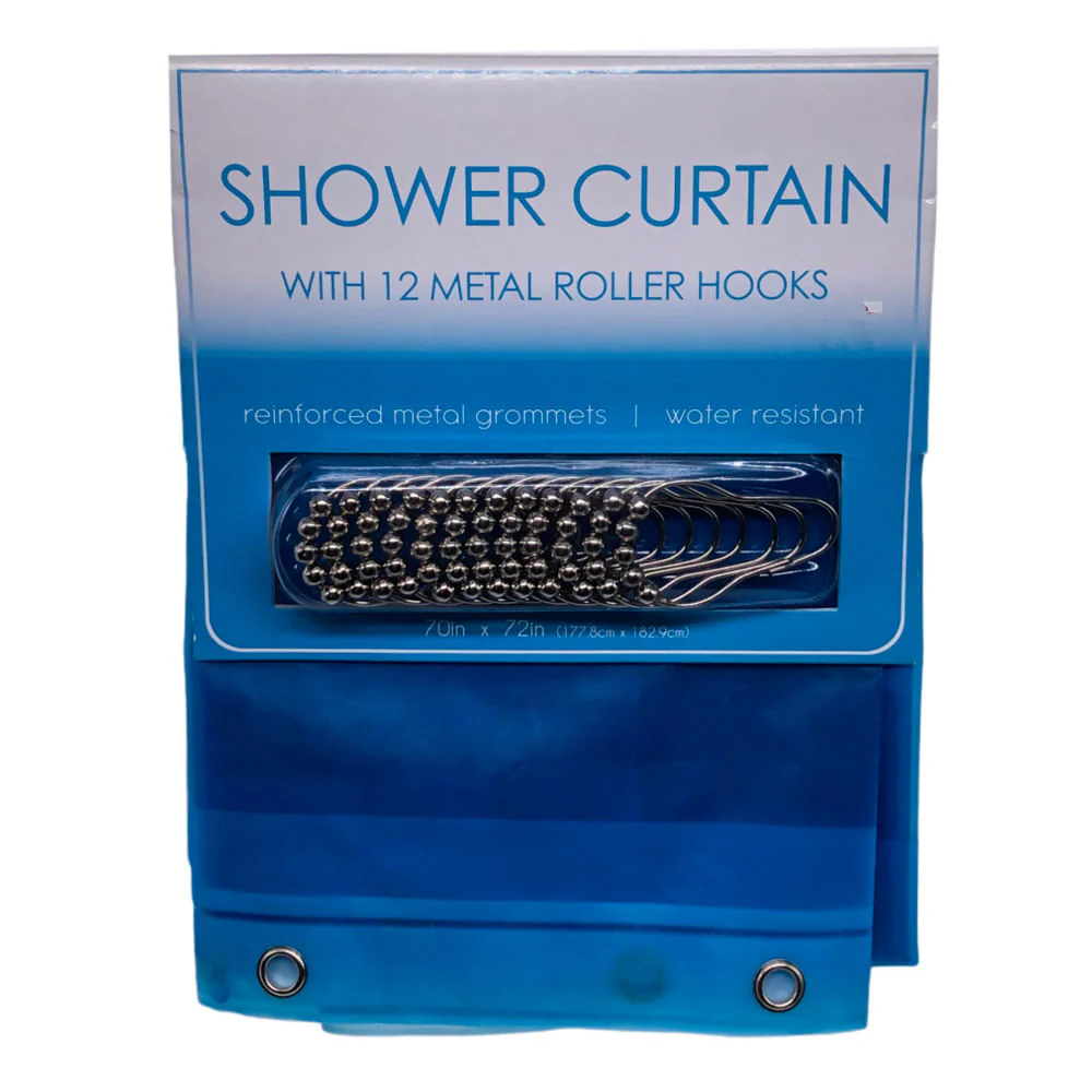 Cortina de Baño Home Collections Con Ganchos Plástica 70" x 72" - Azul