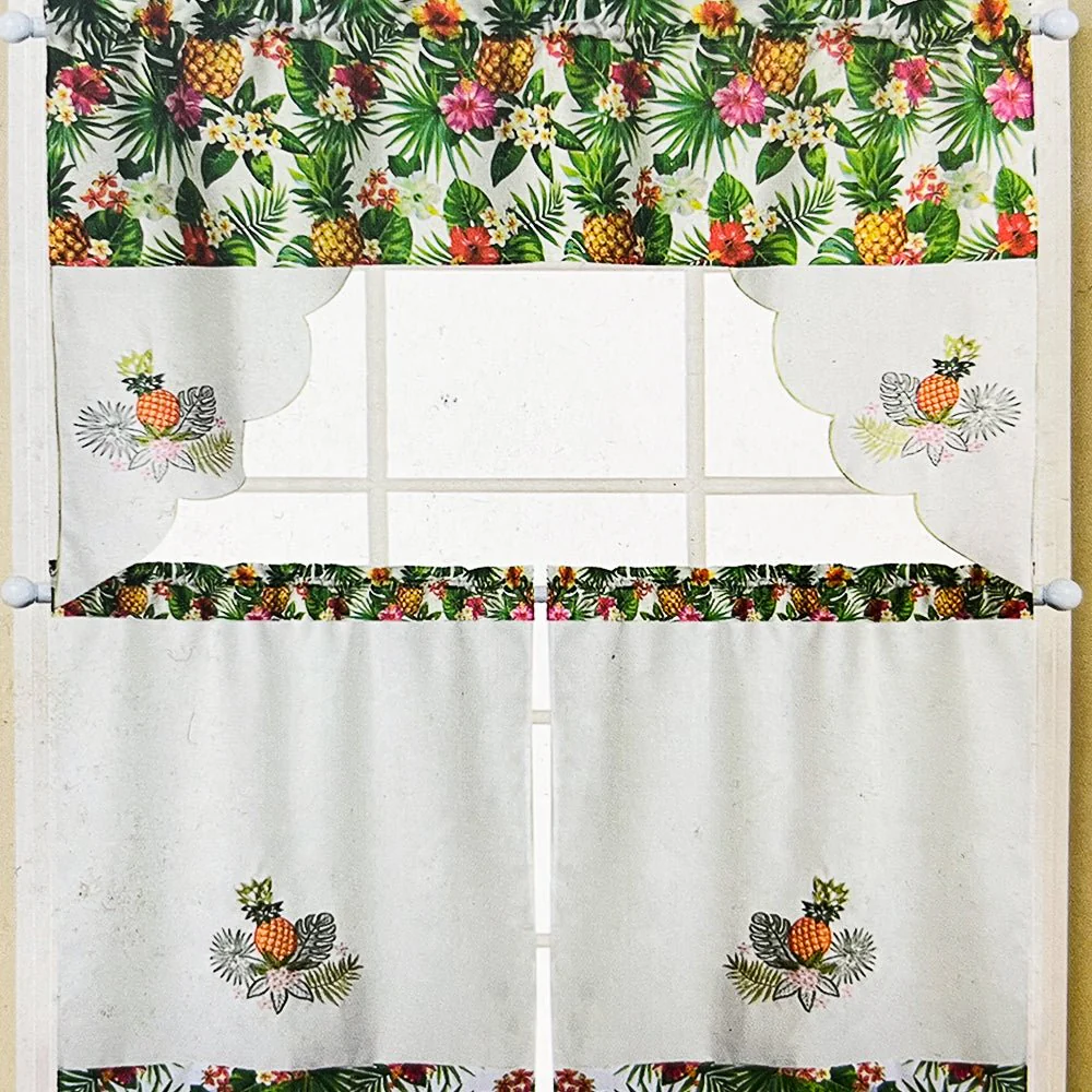 Cortina de Cocina RT Designer / Urban / Bordada Tropical –  3 Piezas