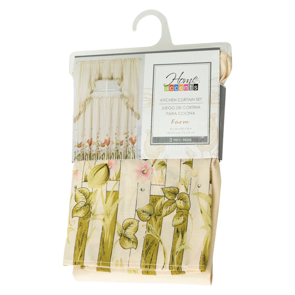 Cortina Para Cocina Estampado Granja 3 Piezas