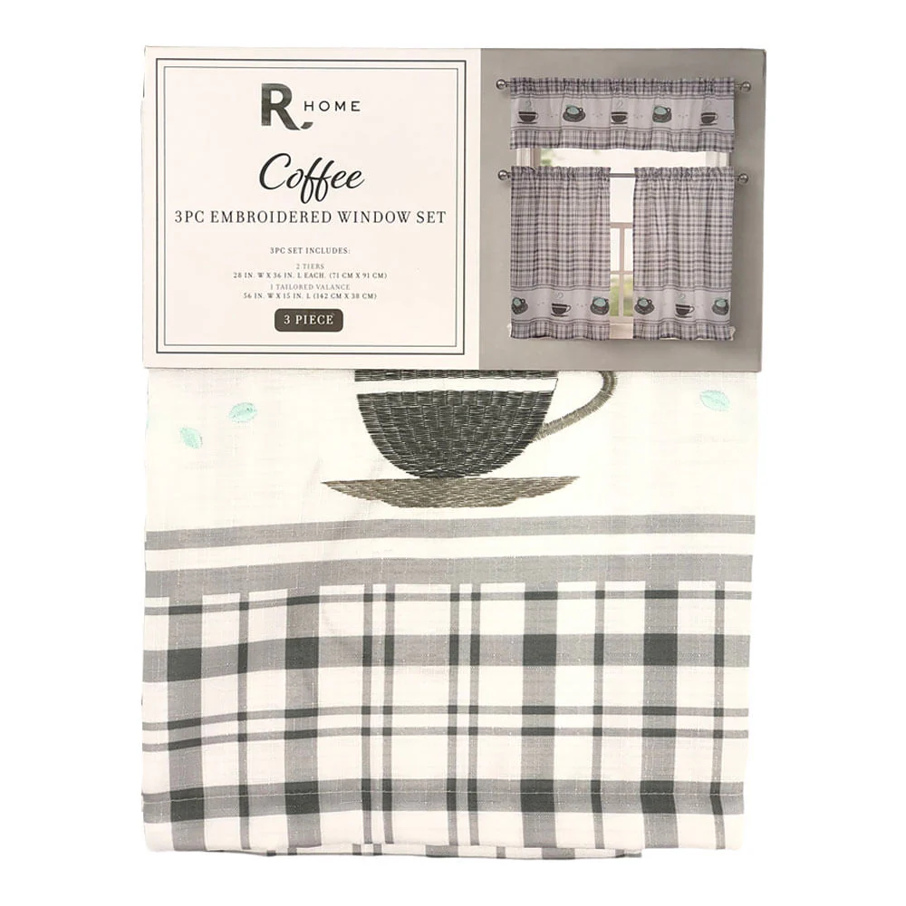 Cortina Para Cocina Regal Home Bordada 3 Piezas - Gris Claro