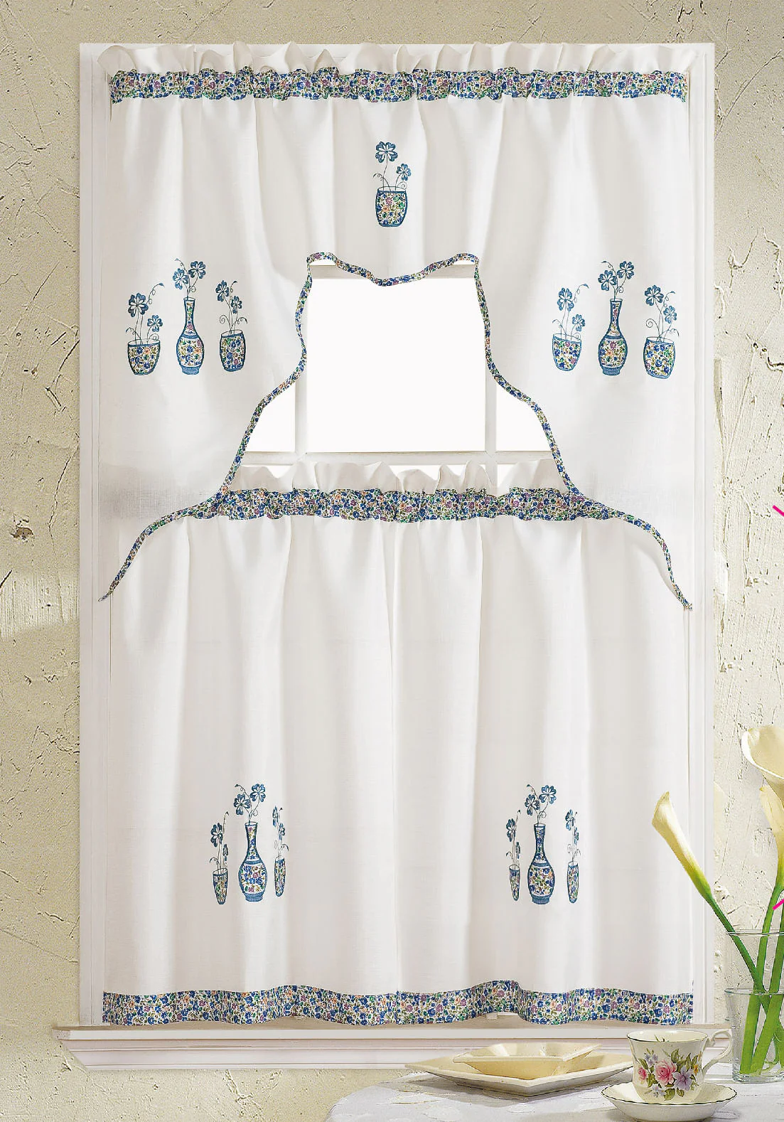 Cortina Para Cocina Rt Designer Grand Vase de 3 Piezas - Azul