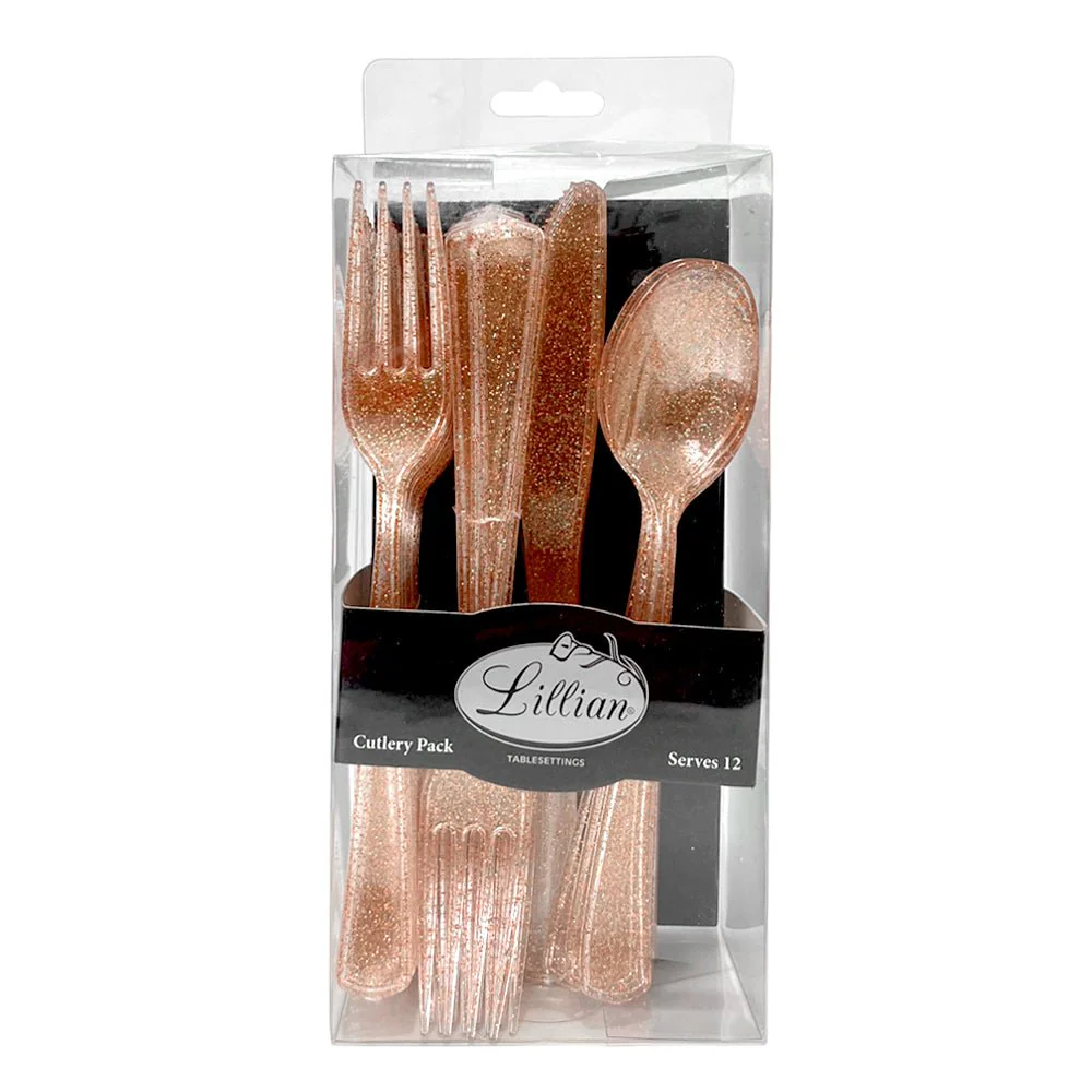 Cubiertos Plástico Lillian / 48 Piezas / Rose Gold Glitter - Image 3
