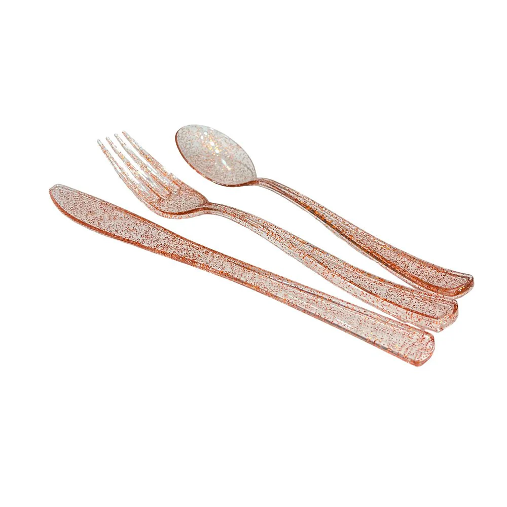 Cubiertos Plástico Lillian / 48 Piezas / Rose Gold Glitter - Image 4