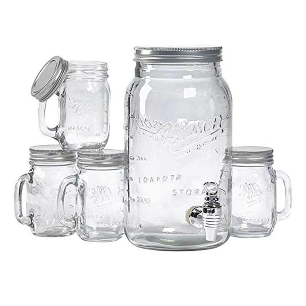 Dispensador de Bebidas Mason Craft Con Vaso de Vidrio 5 Piezas