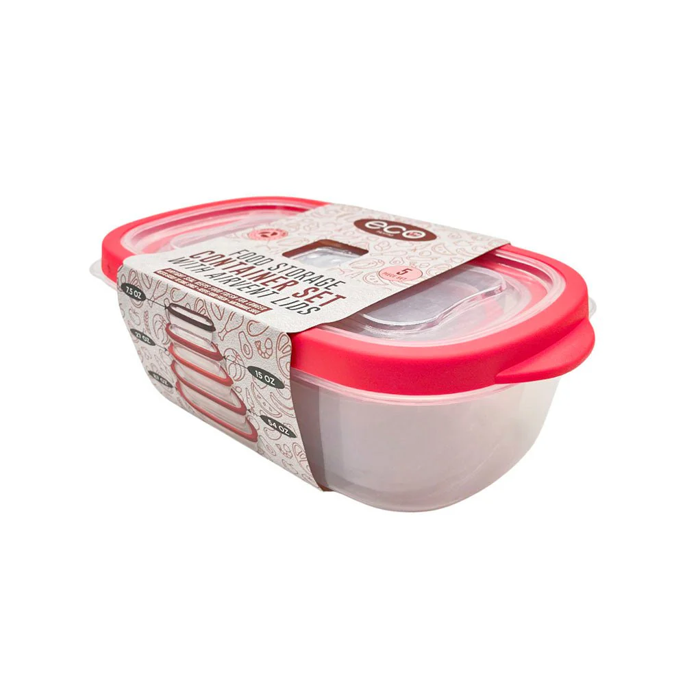 Envase Plástico Cuadrado Set 5 Piezas - Rojo