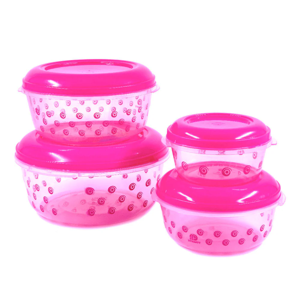 Envases Plásticos Dynasty con Tapa / 4 Piezas / Rosado Surtido