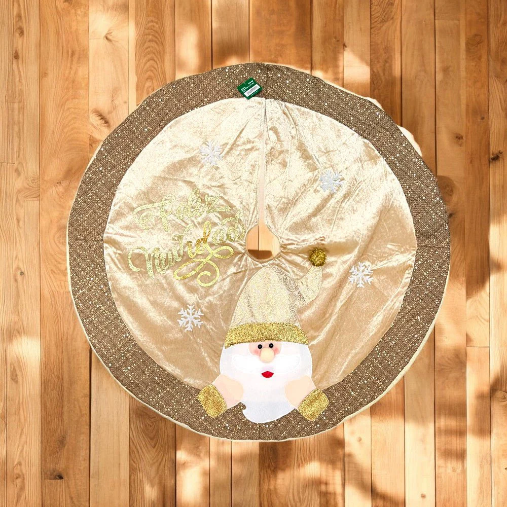 Falda Navideña Para Árbol 101 Cm Santa Dorado/Blanco