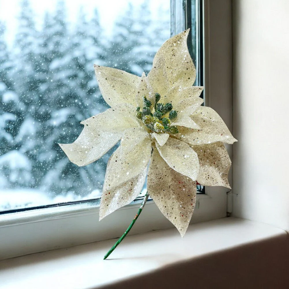 Flor Navideña Poinsettia 22 Cm Blanco