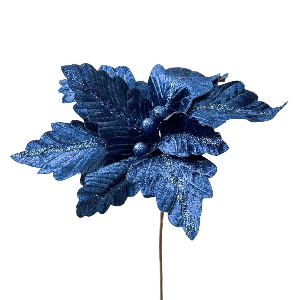 Flor Navideña Poinsettia 29 cm Azul / Miro Christmas