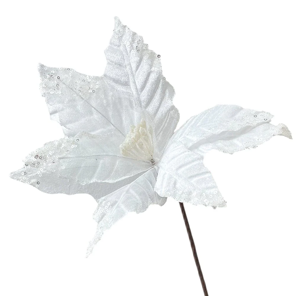 Flor Navideña Poinsettia 30 cm / White / Montefiori Christmas