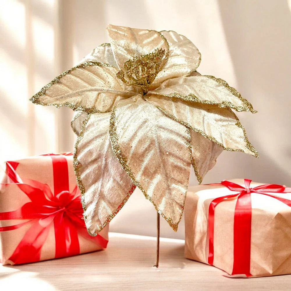Flor Navideña Poinsettia 30 cm / Champaña / Montefiori Christmas