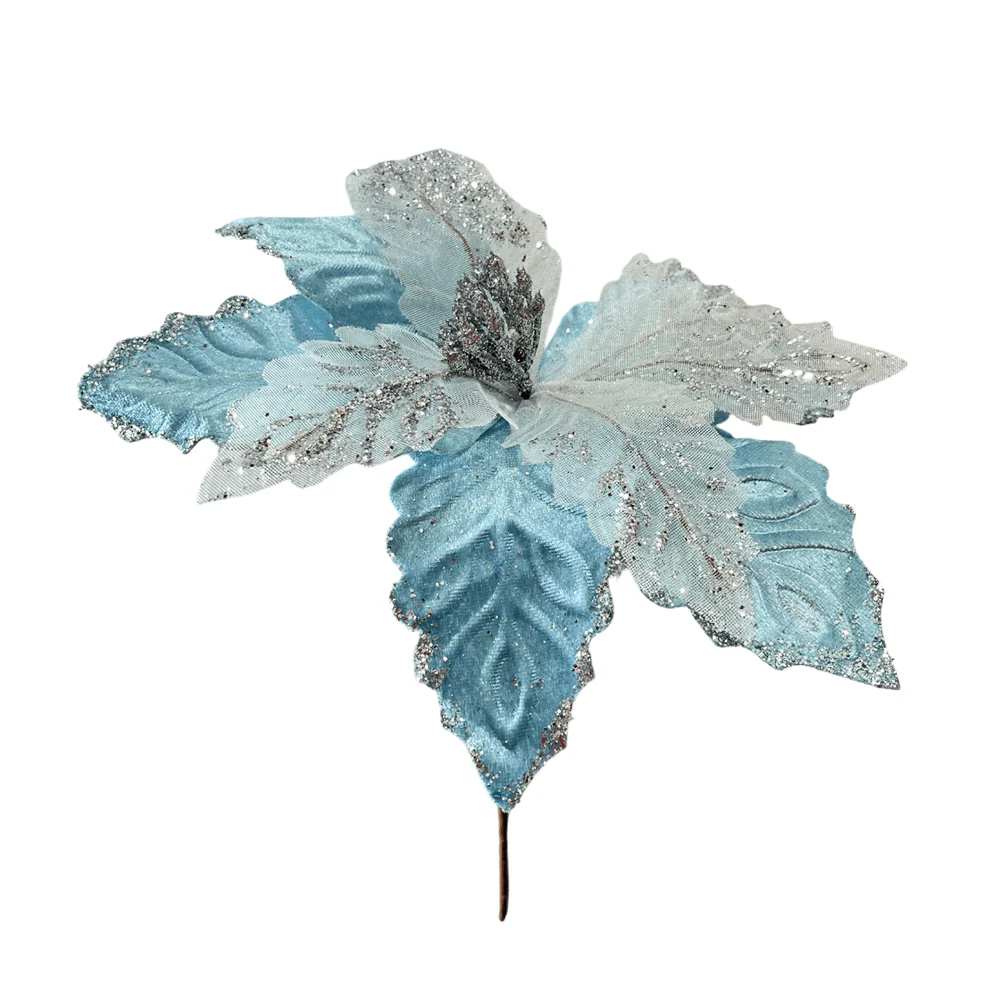 Flor Navideña Poinsettia 31 Cm Celeste - Image 2