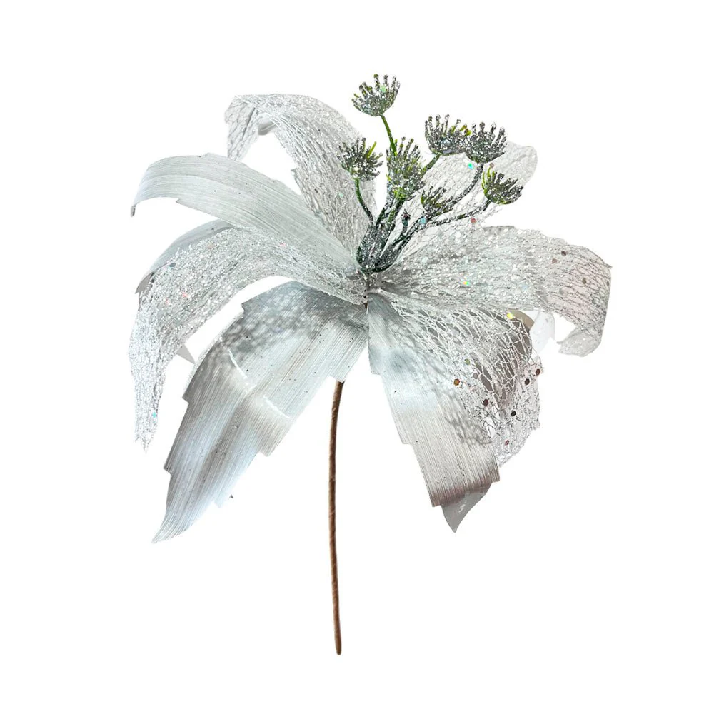 Flor Navideña Poinsettia 36 Cm Silver - Image 2