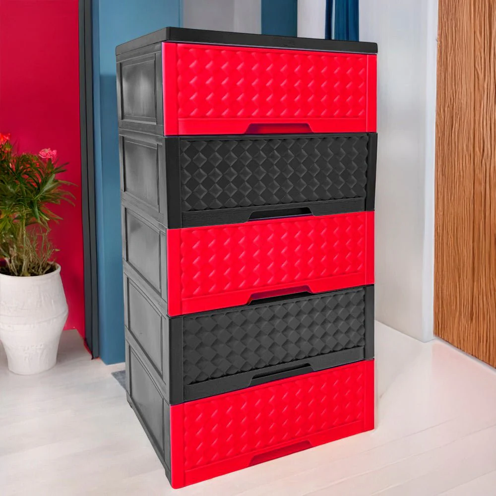 Gavetero Moderno Plastek 5 Gavetas / Plástico / Rojo-Gris