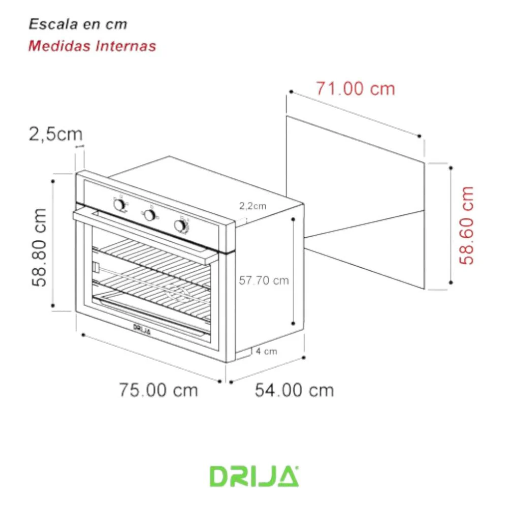 Horno A Gas Drija de 78 Litros / 2 Quemadores / Acero Inoxidable - Image 3