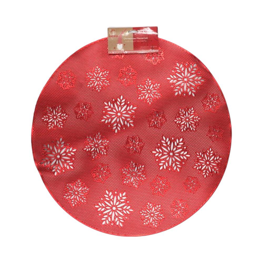 Individual Navideño Plastico Redondo Rojo390