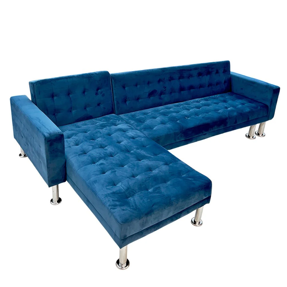 Juego De Sala Elements Furniture En Forma L Pata De Metal Blue Velvet - Image 2
