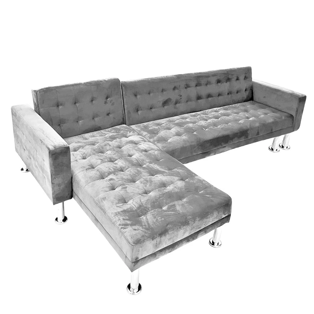 Juego De Sala Elements Furniture Forma L Pata De Metal LT-Grey Velvet - Image 2