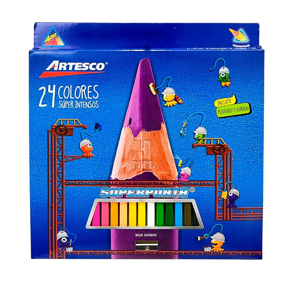 Lápices de Colores Artesco / Triangular / Con Sacapuntas / 24 Colores - Image 3