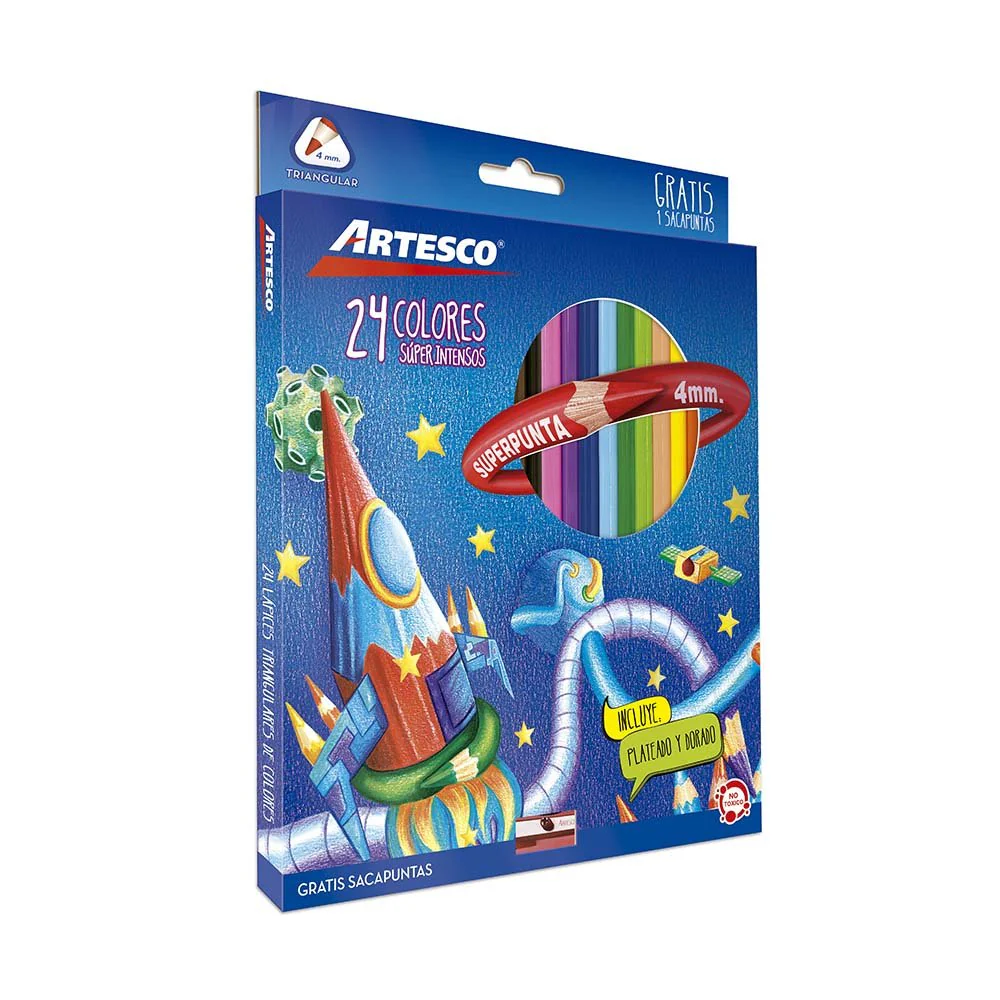Lápices de Colores Artesco / Triangular / Con Sacapuntas / 24 Colores - Image 4
